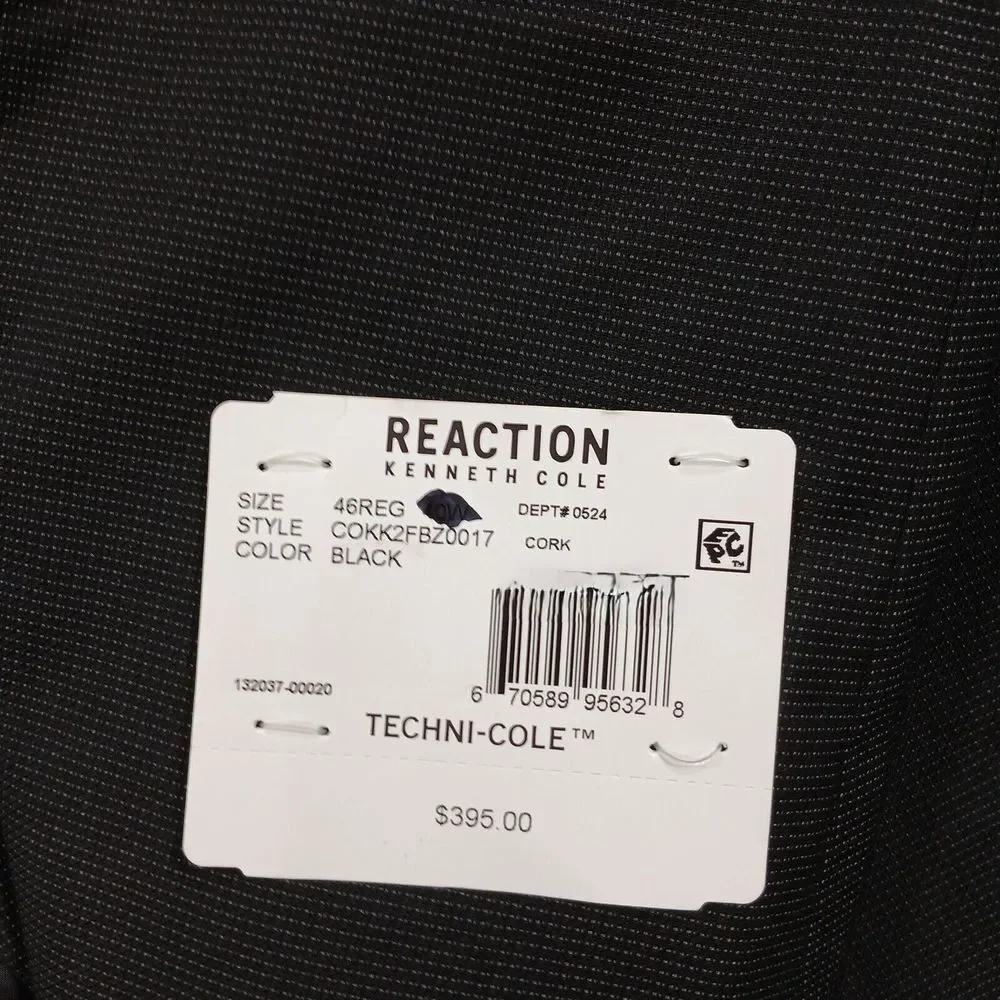 Kenneth Cole Slim-Fit Blazer Mens 46R 46 Black Performance Suit Jacket‎ NEW